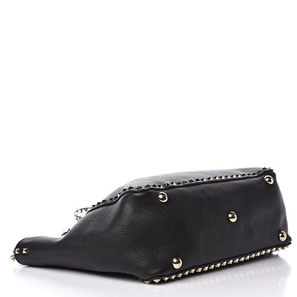 Valentino Garavani Pebbled Calfskin Medium Rockstud Tote Black 4 of 11