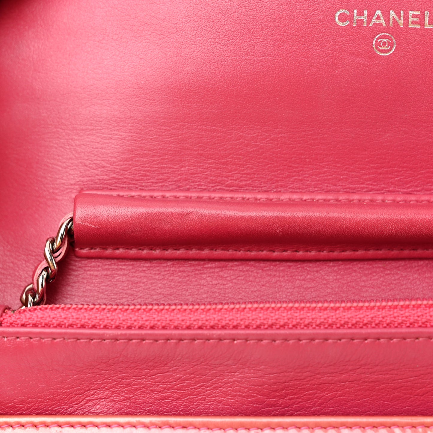 Patent Camellia Embossed Wallet on Chain WOC Rose
