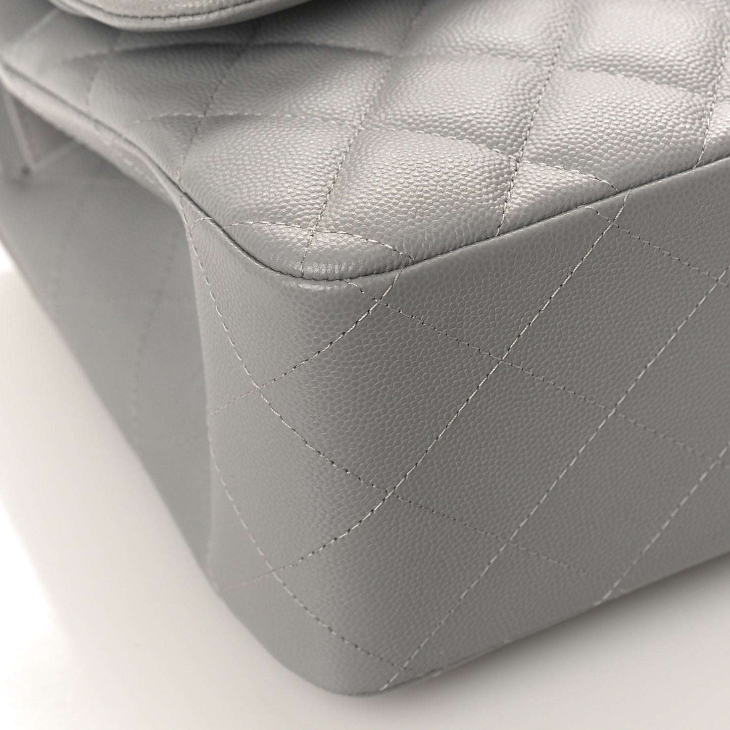 Caviar Quilted Jumbo Double Flap Grey