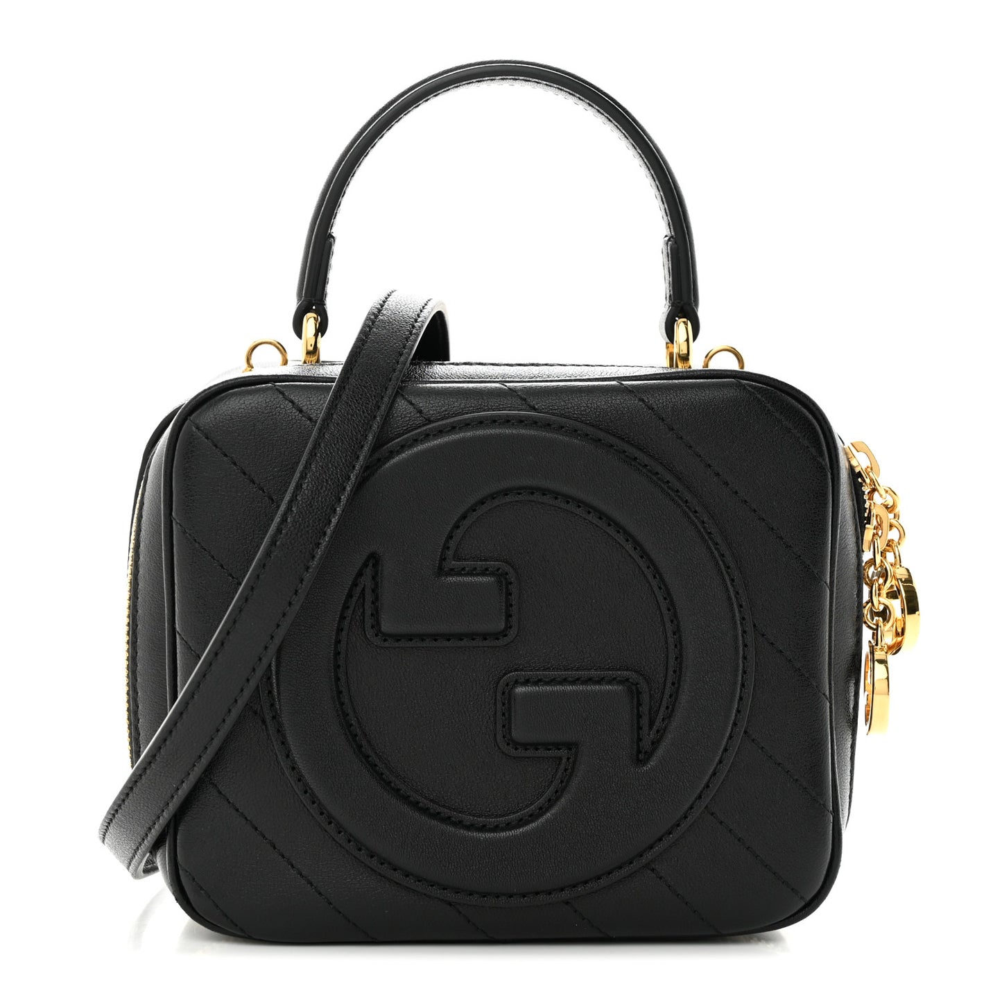 Sakai Be Green Calfskin Diagonal Stitched Blondie Top Handle Bag Black