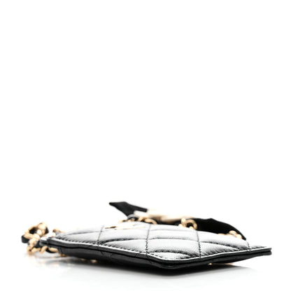 Chanel Lambskin Quilted Camellia Bow Card Holder On Chain Black 3 of 6