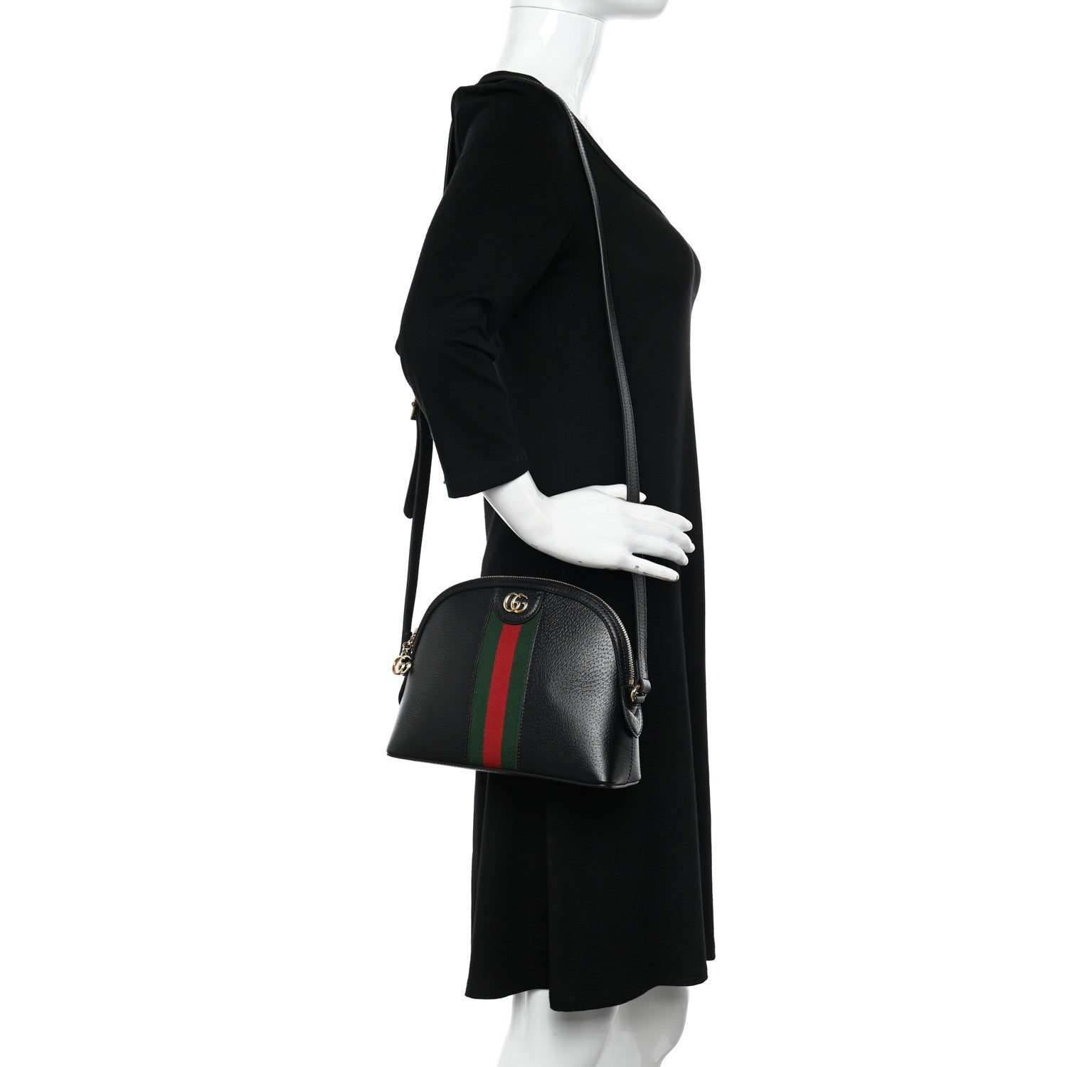 Gucci Calfskin GG Web Small Ophidia Dome Shoulder Bag Black 2 of 9