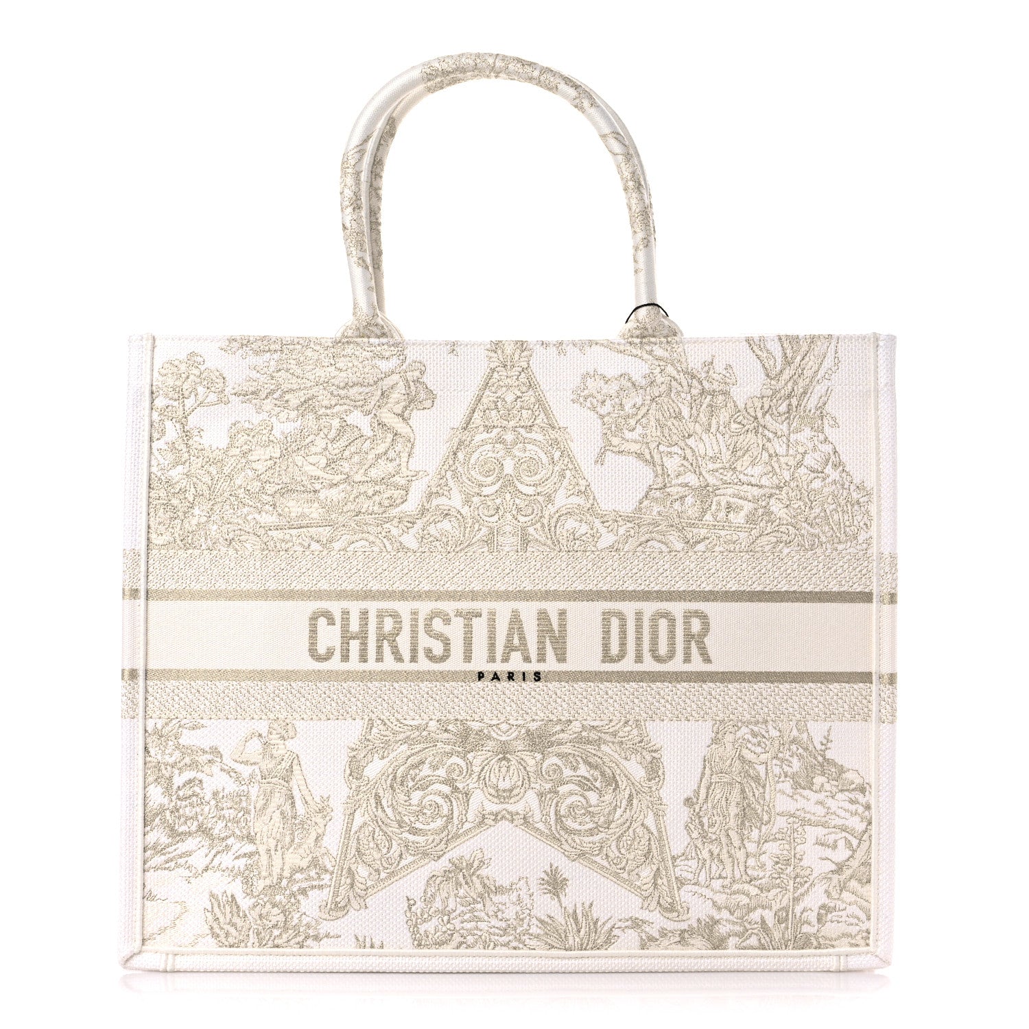 Christian Dior Canvas Embroidered Large Around The World Book Tote Gold 1 of 11