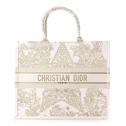 Christian Dior Canvas Embroidered Large Around The World Book Tote Gold 1 of 11