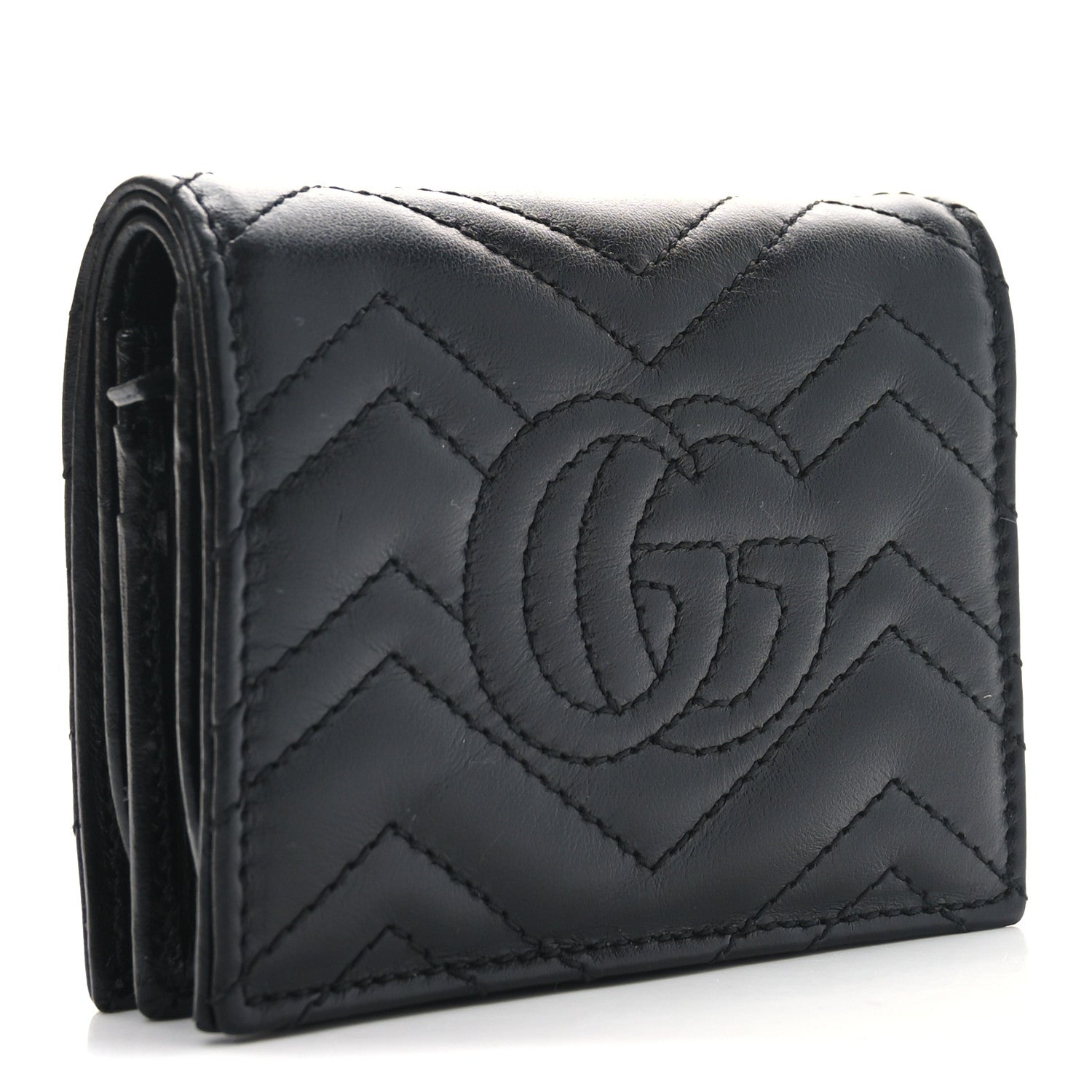 Gucci Calfskin Matelasse GG Marmont Card Case Wallet Black 3 of 9