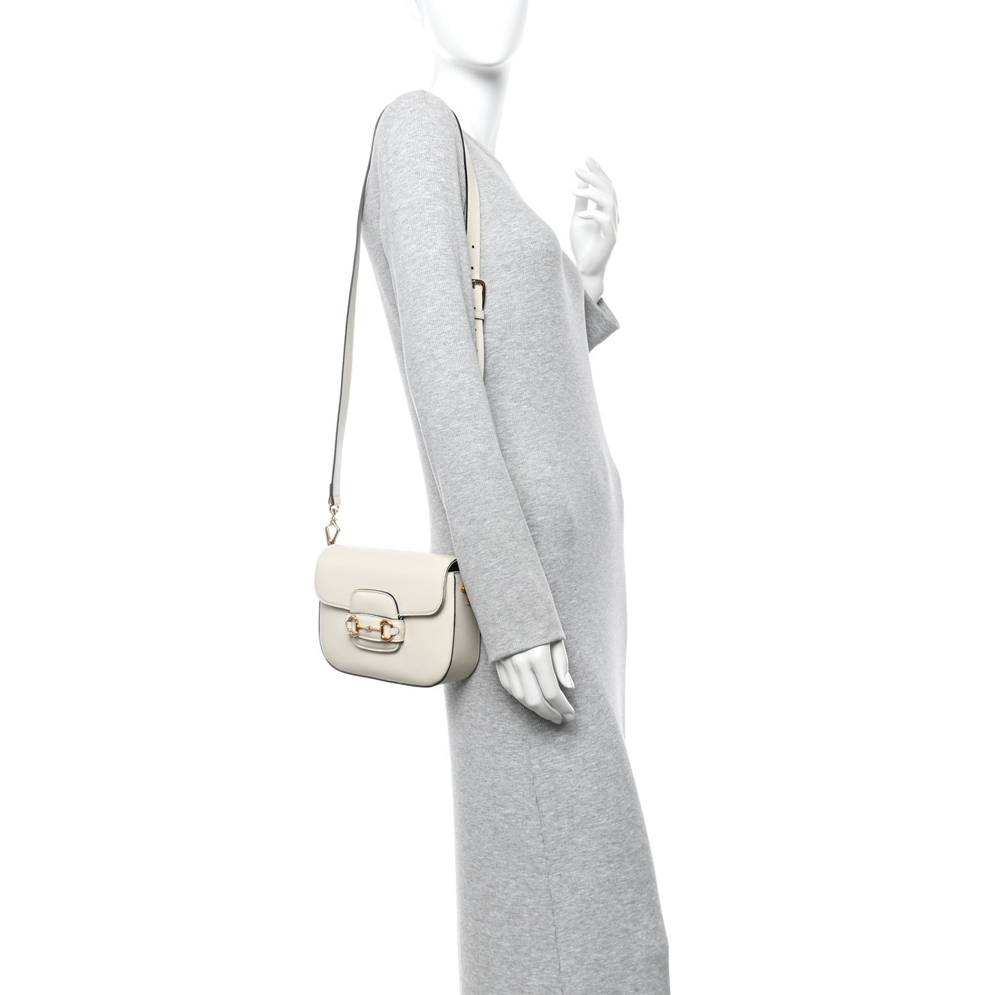 Azalea Calfskin Web Mini Horsebit 1955 Shoulder Bag Mystic White