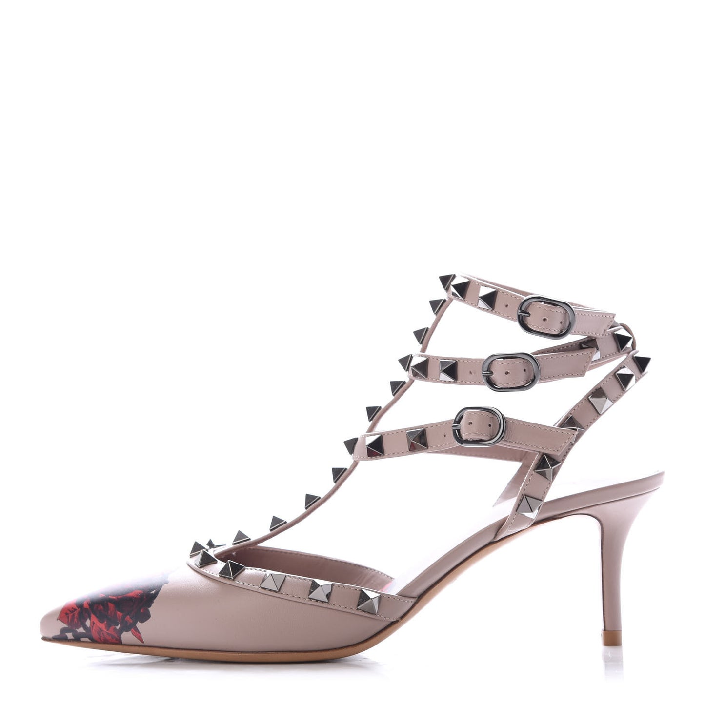 X UNDERCOVER Calfskin Rockstud Ankle Strap Low Heel Pumps 36.5 Poudre