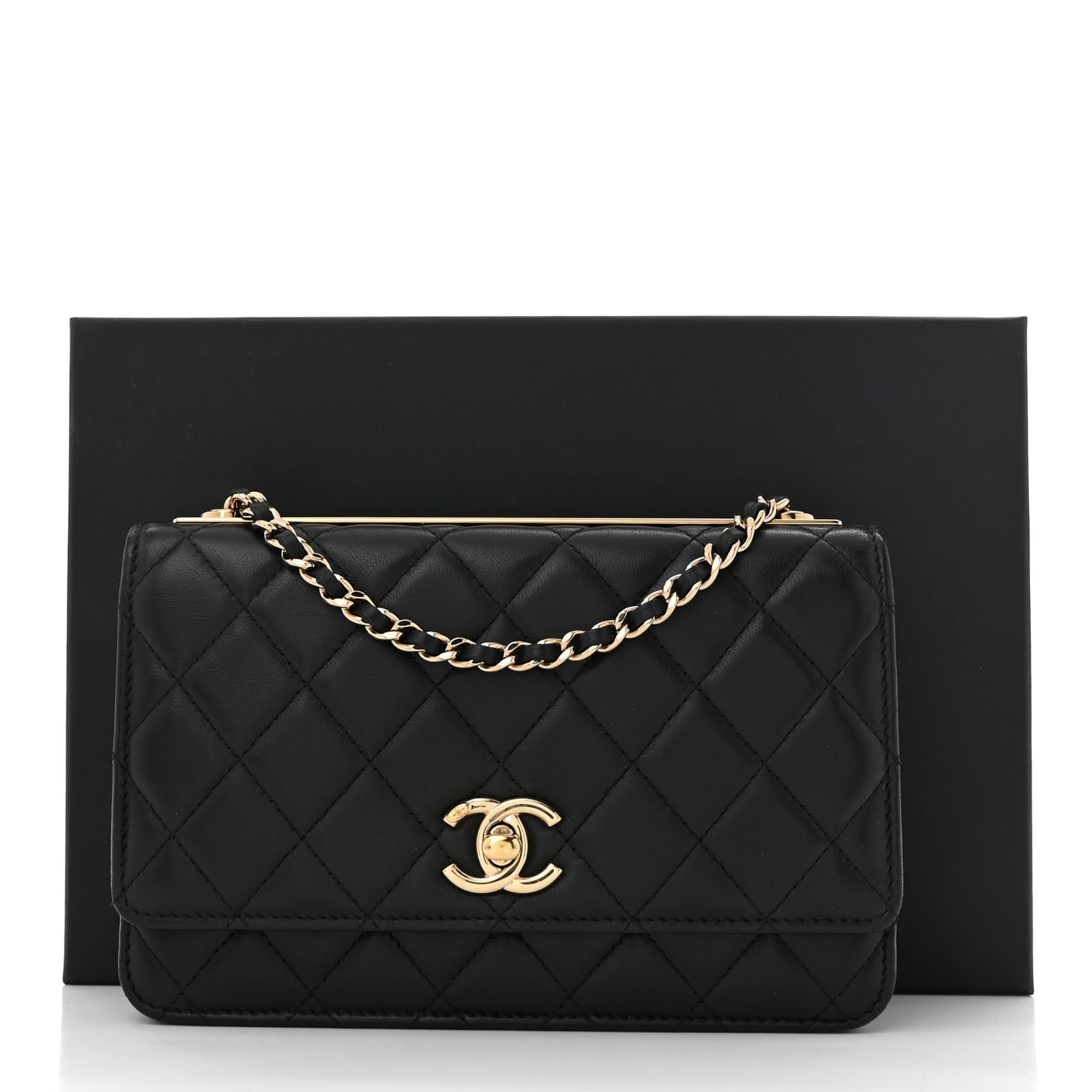 Lambskin Quilted Trendy CC Wallet On Chain WOC Black