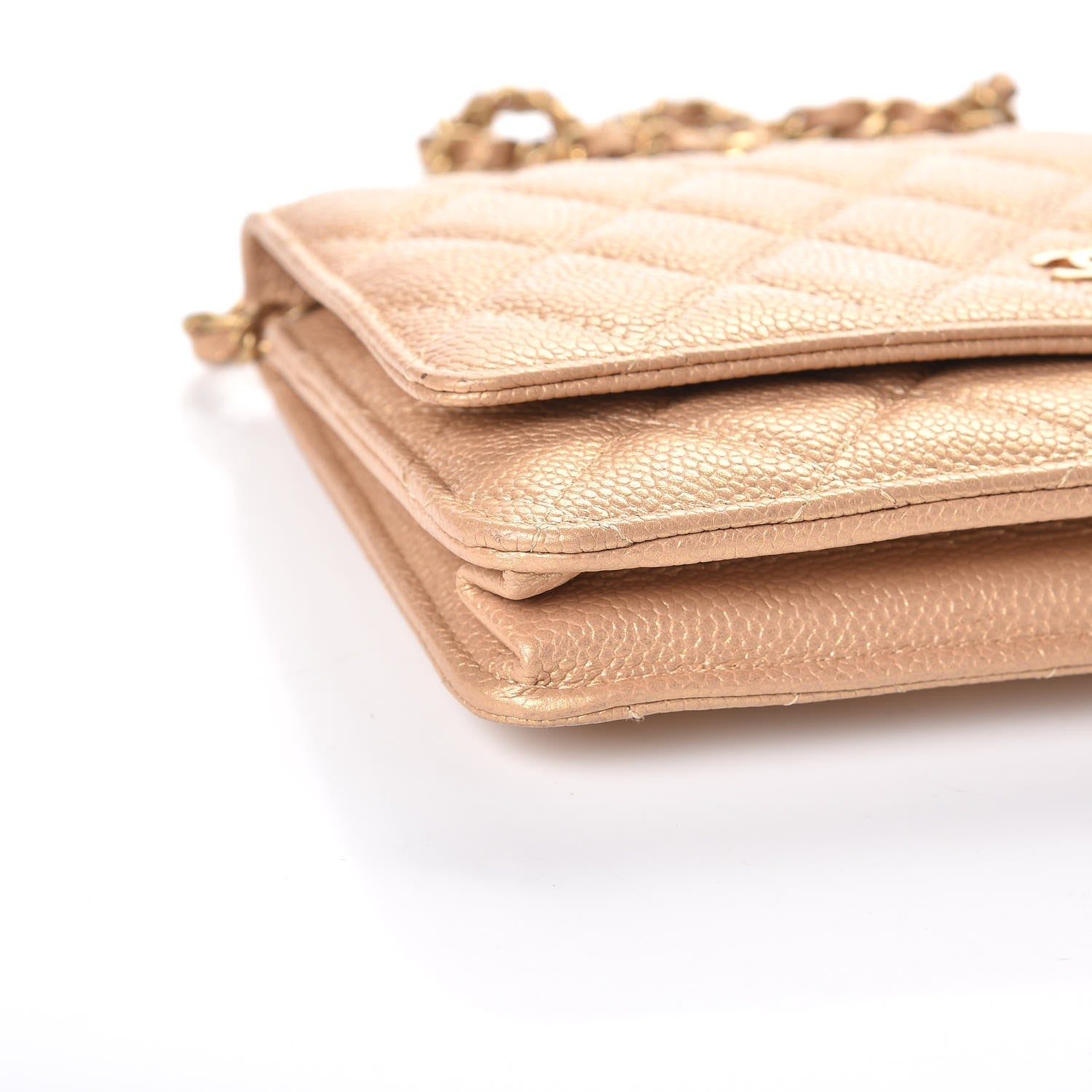 Chanel Pearly Caviar Quilted Wallet On Chain WOC Gold 10 of 12