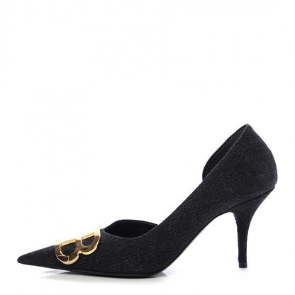 Balenciaga Denim BB D'Orsay Pointed Toe Knife 80mm Pump 37 Black 1 of 9
