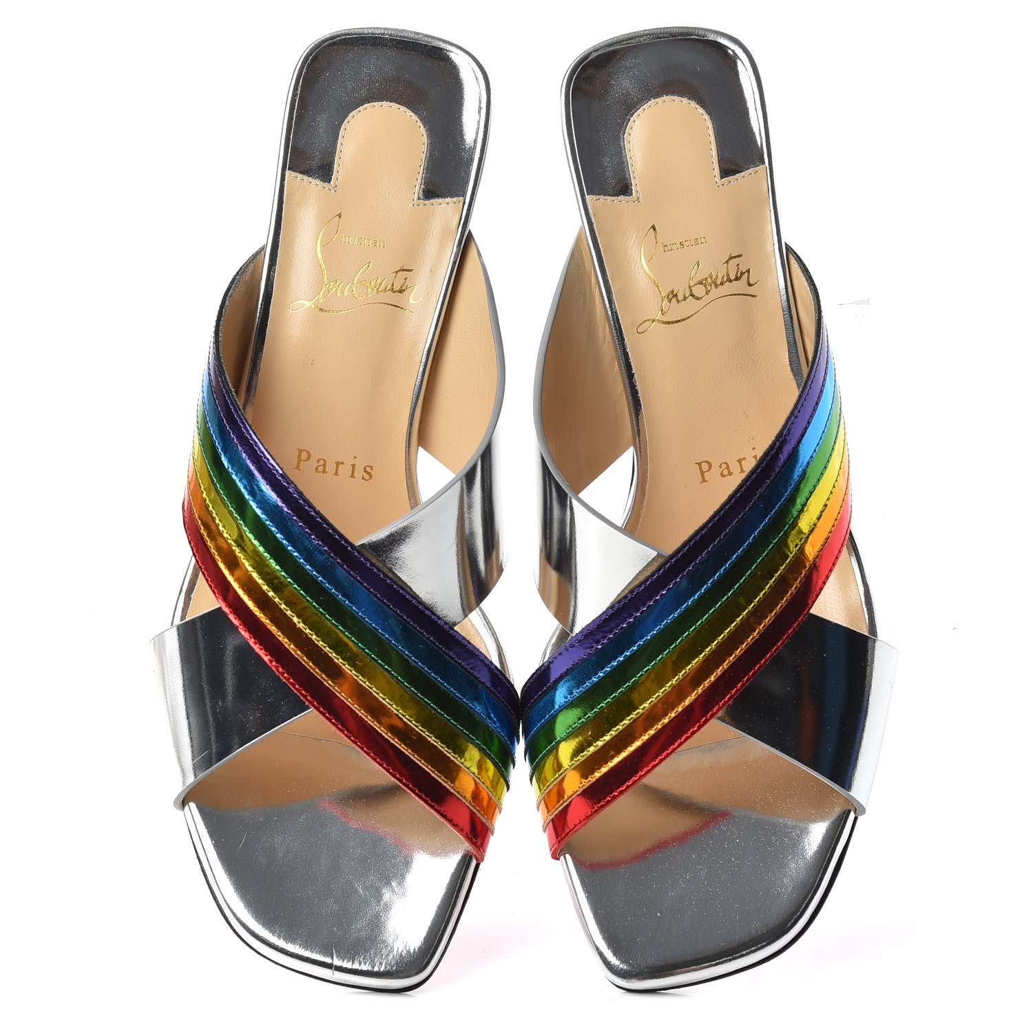 Christian Louboutin Metallic Calfskin Rainbow Arkenmule 55 Slide Sandals 37.5 Silver Multicolor 5 of 10