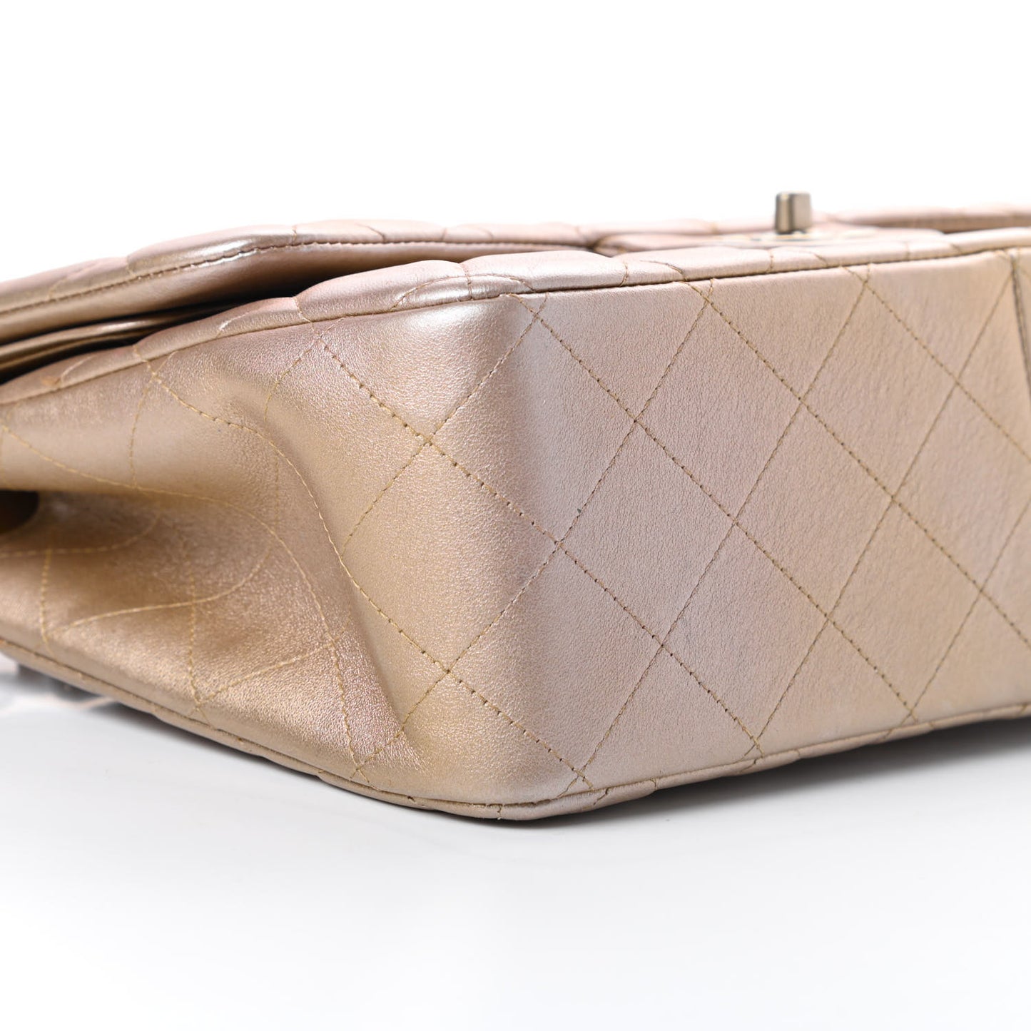 Metallic Lambskin Quilted Jumbo Double Flap Gold