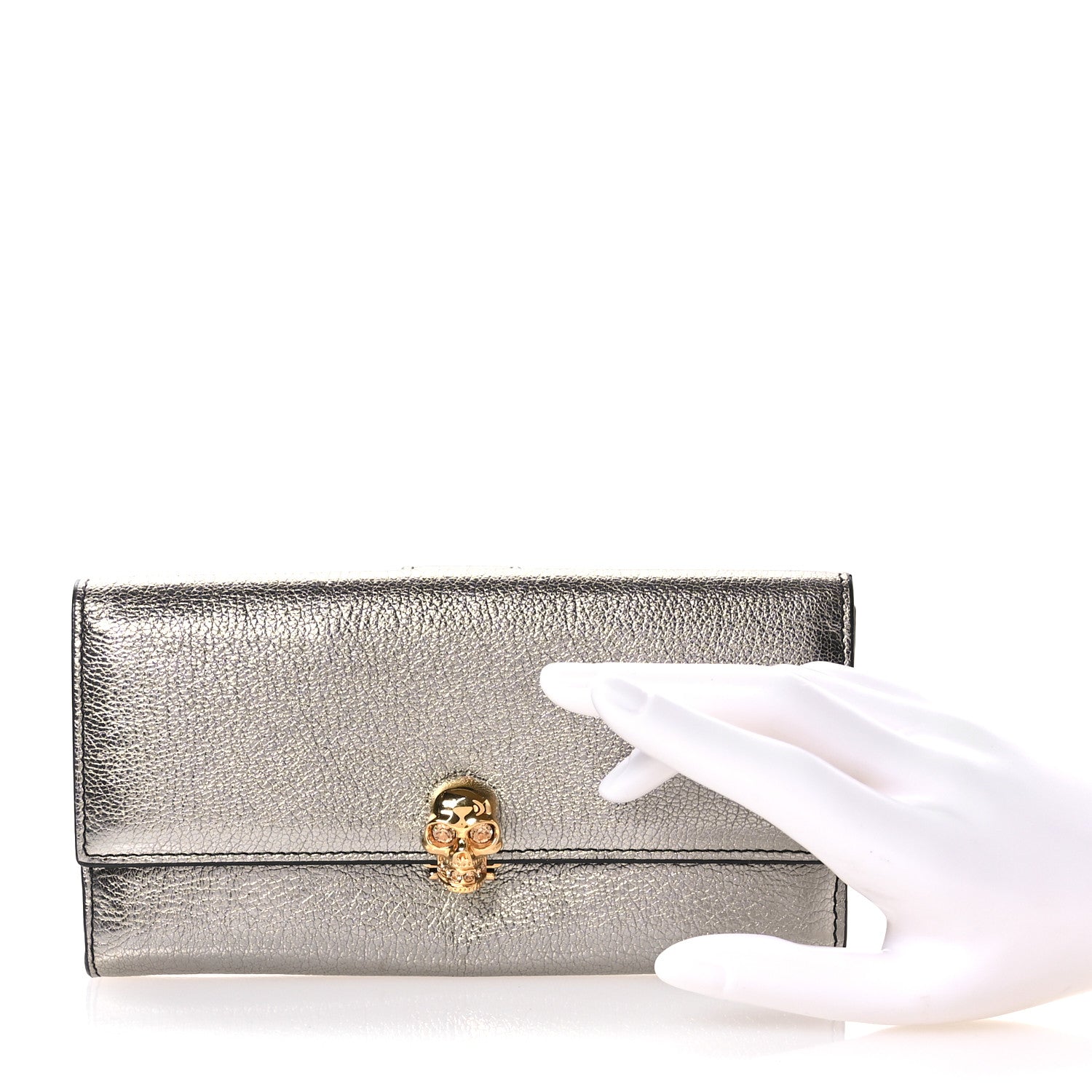 Alexander McQueen Metallic Calfskin Skull Continental Wallet Gunmetal 2 of 7