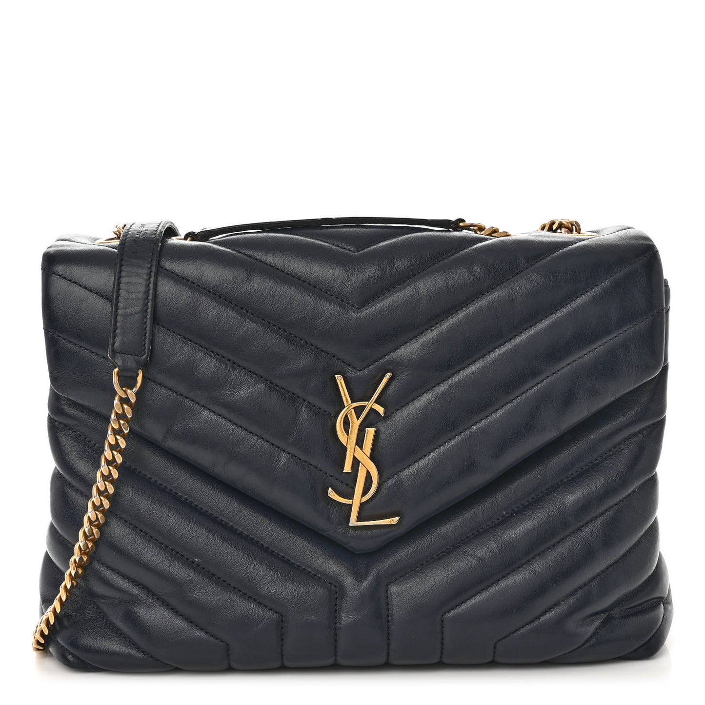 Calfskin Y Quilted Monogram Medium Loulou Chain Satchel Medium Blue