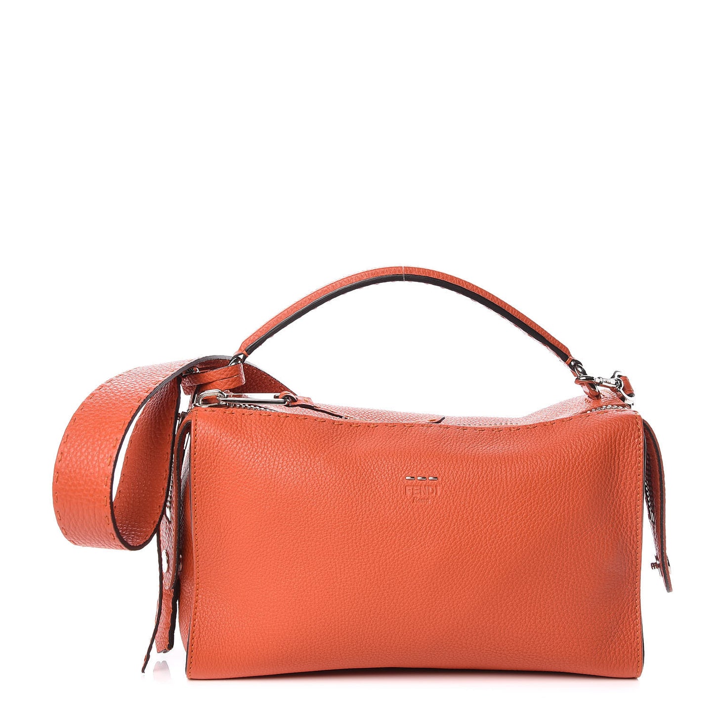Calfskin Romano Selleria Lei Boston Tote Dark Orange