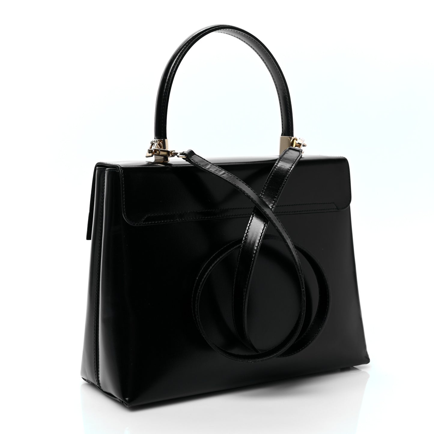 Brushed Off Calfskin Iconic Large Top Handle Bag Black
