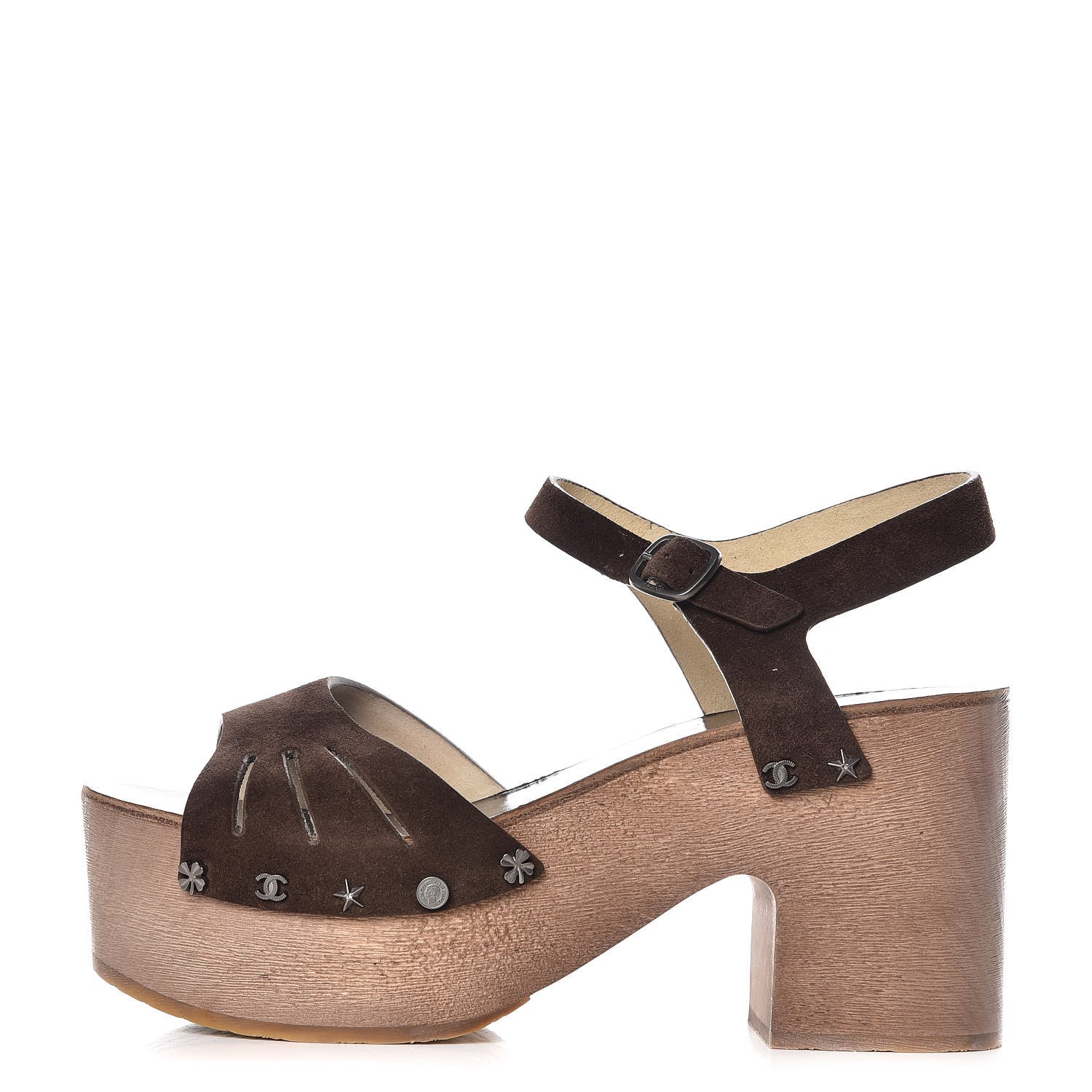 Chanel Suede Calfskin Platform Wood Clogs 41 Dark Brown 1 of 12