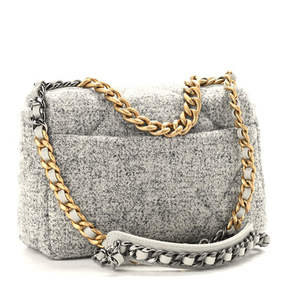Chanel Tweed Quilted Medium Chanel 19 Flap Grey Ecru 3 of 9