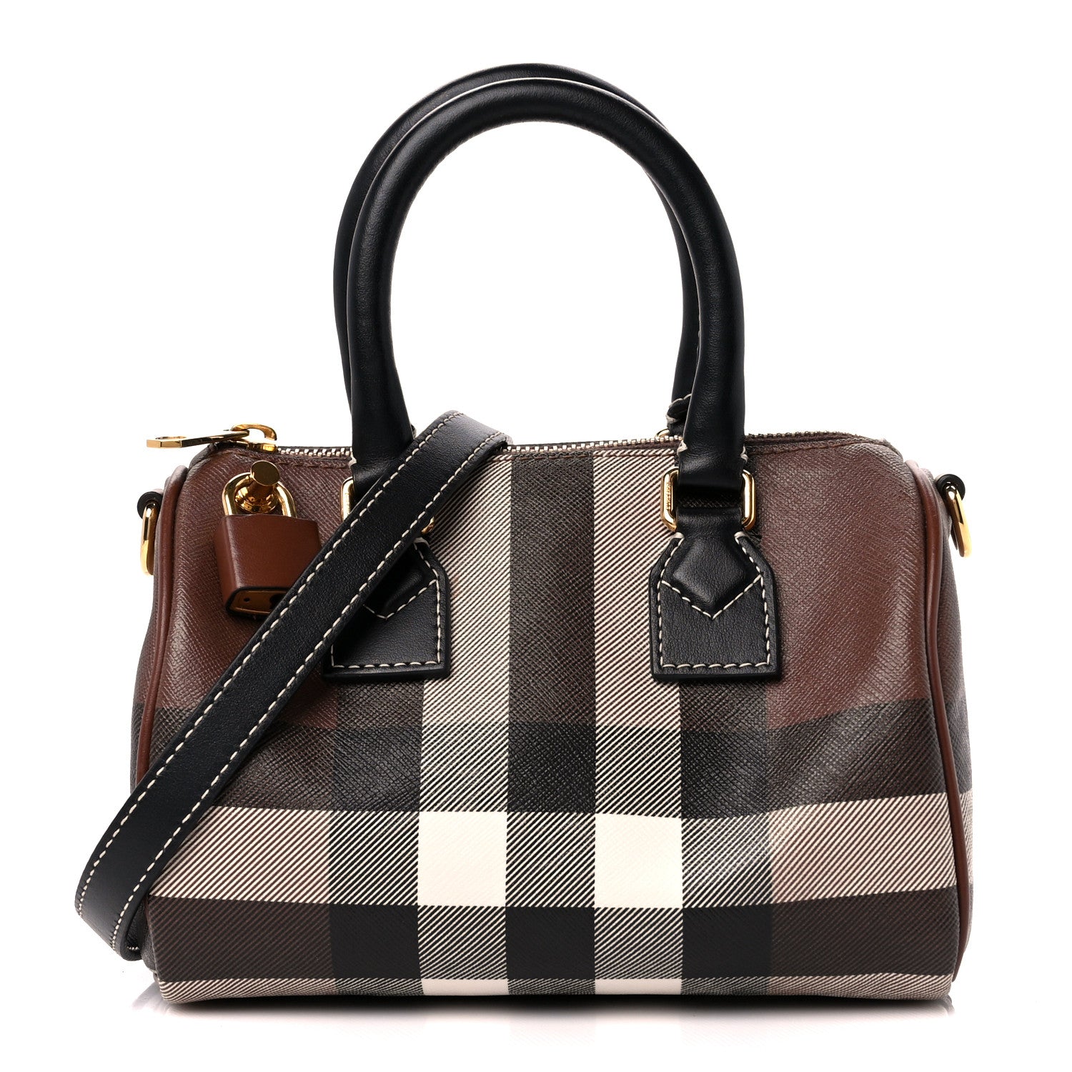 Burberry E-canvas Check Mini Bowling Bag Dark Birch Brown 1 of 10