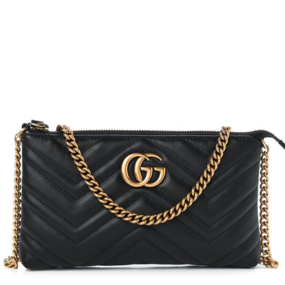 Gucci Calfskin Matelasse Mini GG Marmont Chain Bag Black 1 of 9