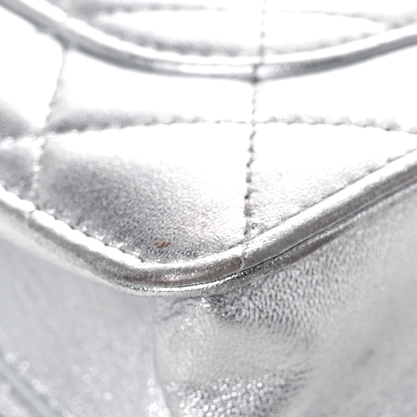 Metallic Lambskin Quilted Wallet On Chain WOC Silver