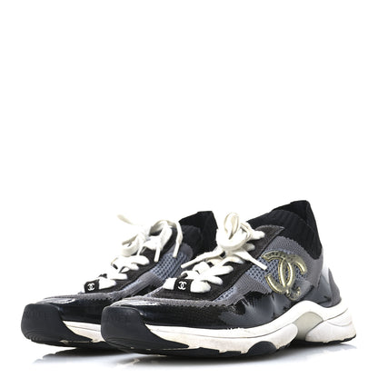Chanel Fabric Suede Calfskin Womens CC Sneakers 38.5  Black Grey 4 of 7