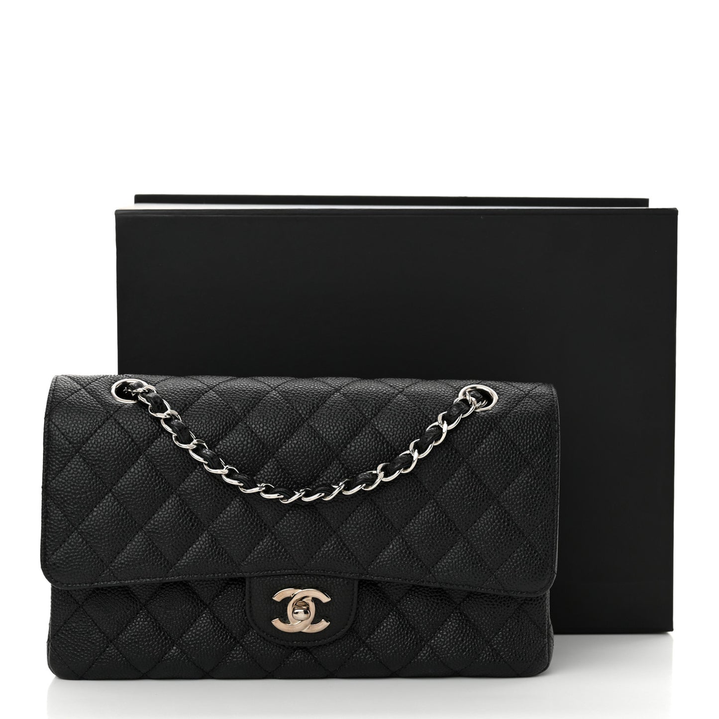 Caviar Quilted Medium Double Flap Black