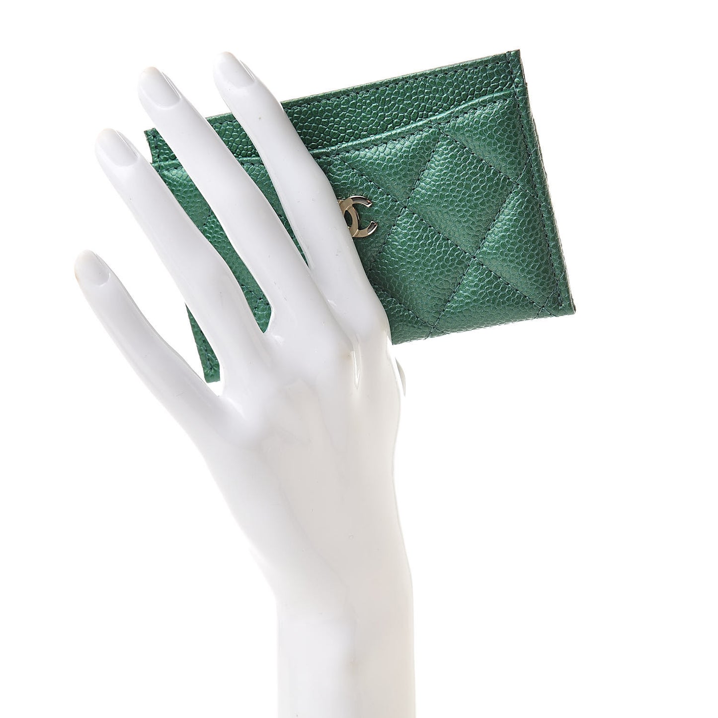 Metallic Caviar Quilted Card Holder Green