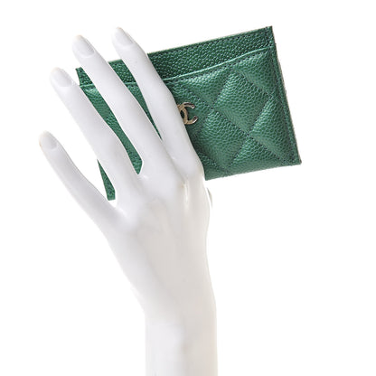 Chanel Metallic Caviar Quilted Card Holder Green 2 of 9