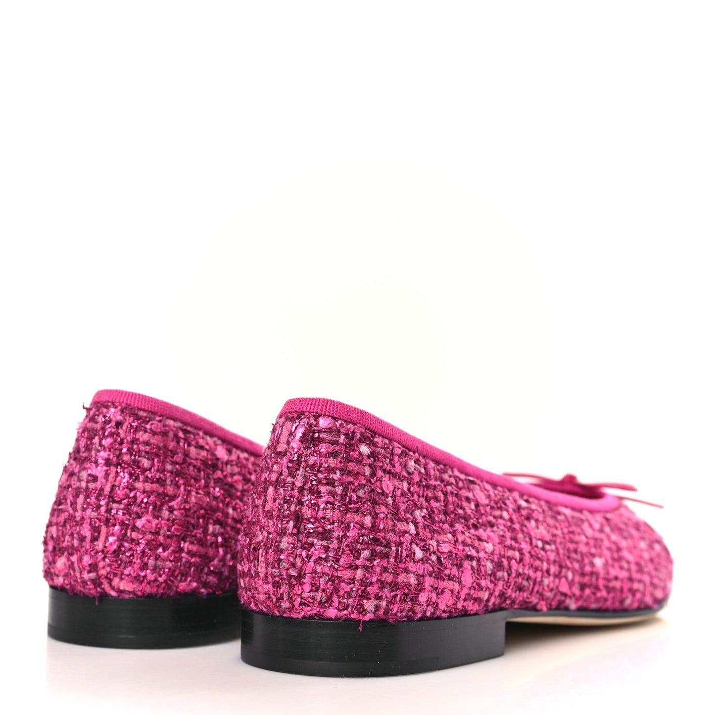 Tweed Grosgrain Cap Toe Ballerina Flats 40 Fuchsia Black