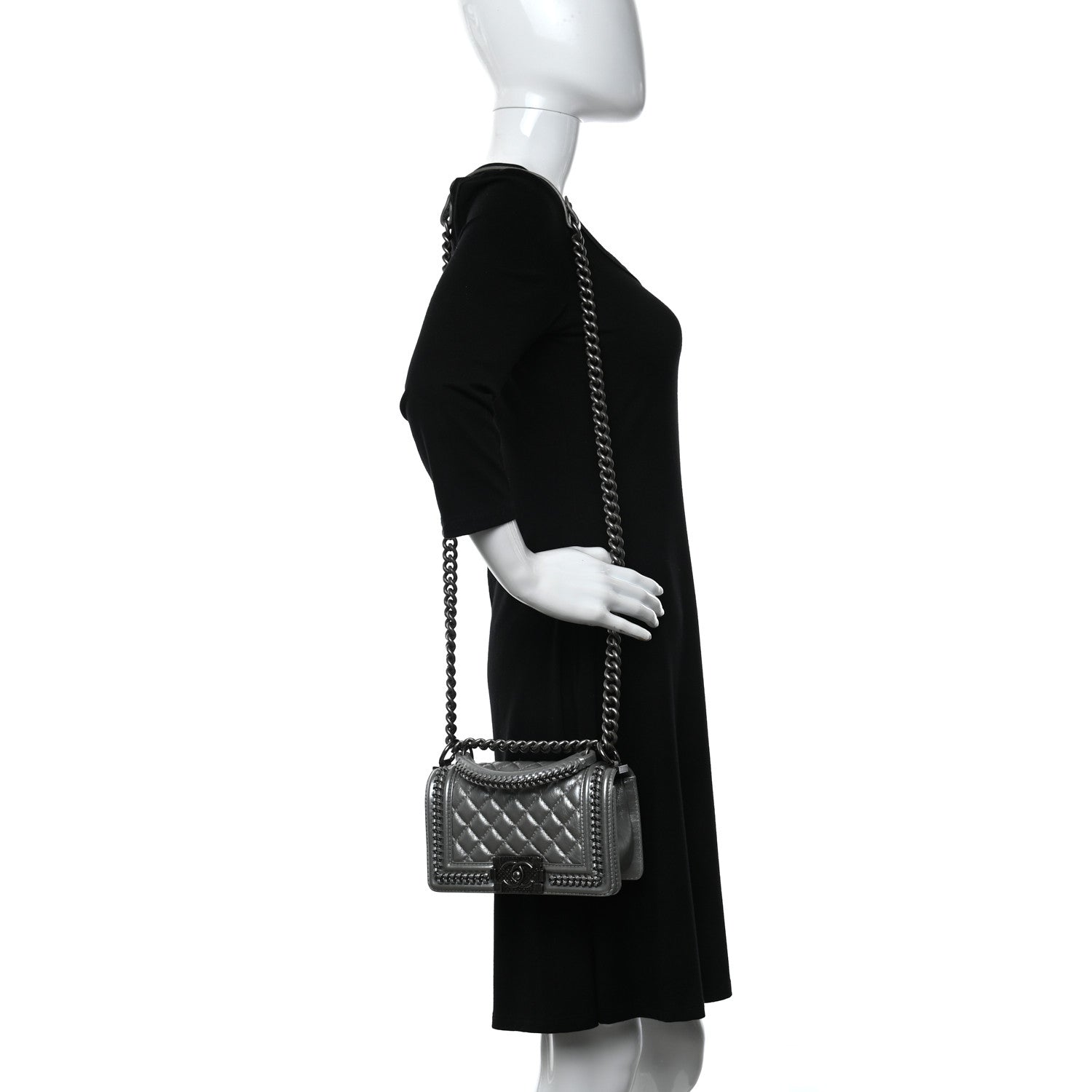Chanel Metallic Aged Calfskin Quilted Small Boy Handle Flap Charcoal 4 of 17