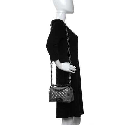 Chanel Metallic Aged Calfskin Quilted Small Boy Handle Flap Charcoal 4 of 17
