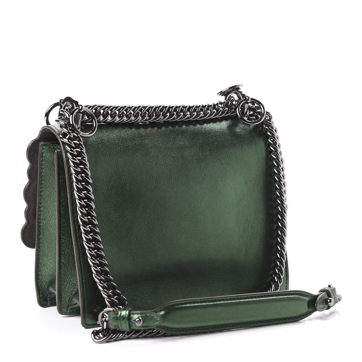 Fendi Vitello Catalan Mirror Scalloped Multi Studded Small Kan I Shoulder Bag Green 3 of 10