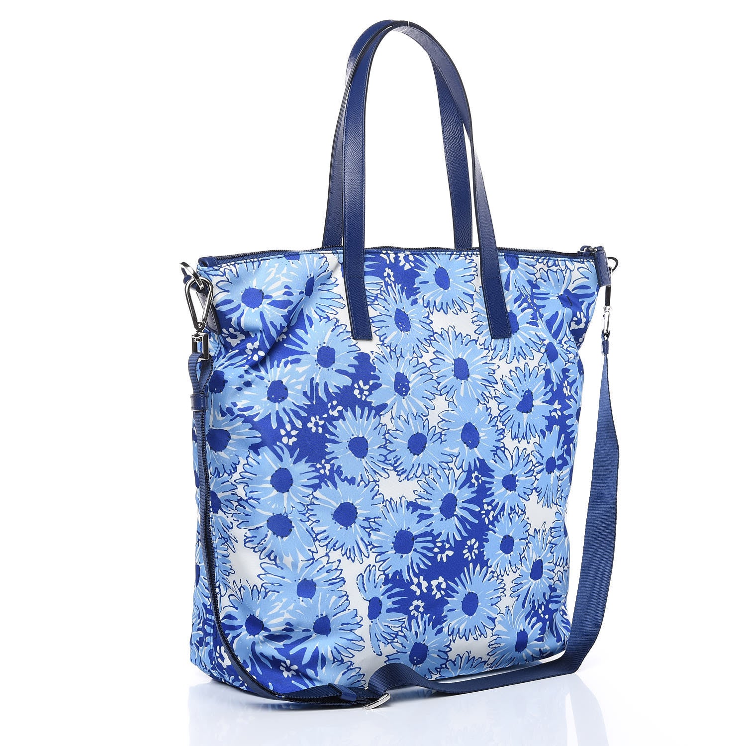 Prada Tessuto Nylon Saffiano Floral Print Tote Baltico Dis Primule 3 of 10