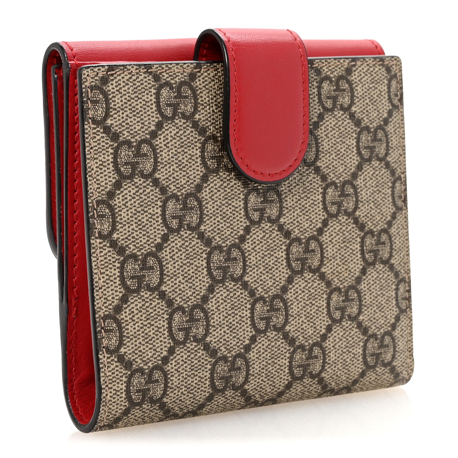 Gucci GG Supreme Monogram Pearl Studded French Wallet Beige Hibiscus Red 3 of 6