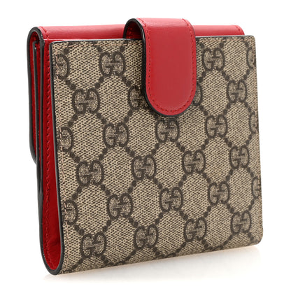 Gucci GG Supreme Monogram Pearl Studded French Wallet Beige Hibiscus Red 3 of 6