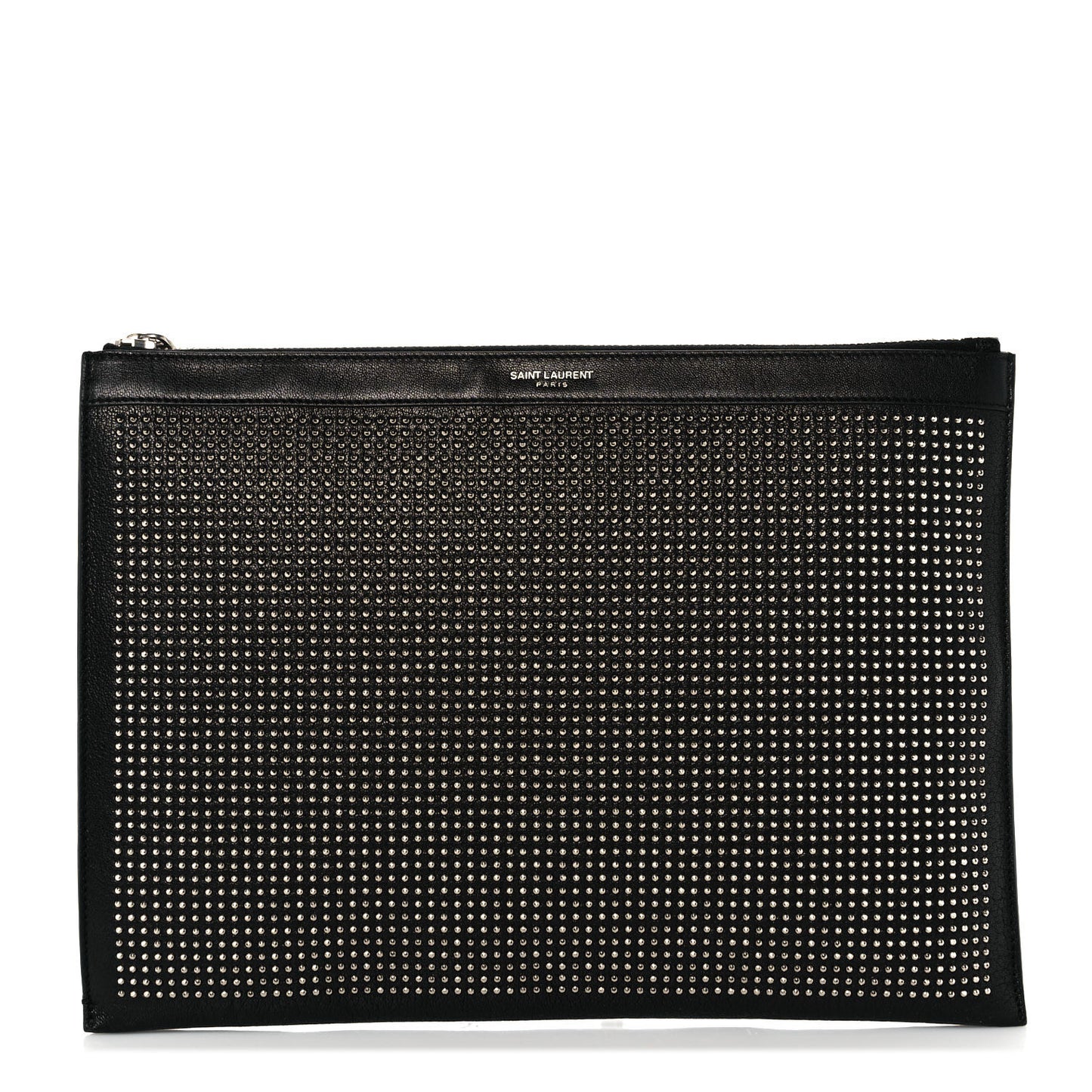 Calfskin Studded Letters Zipped Clutch Black