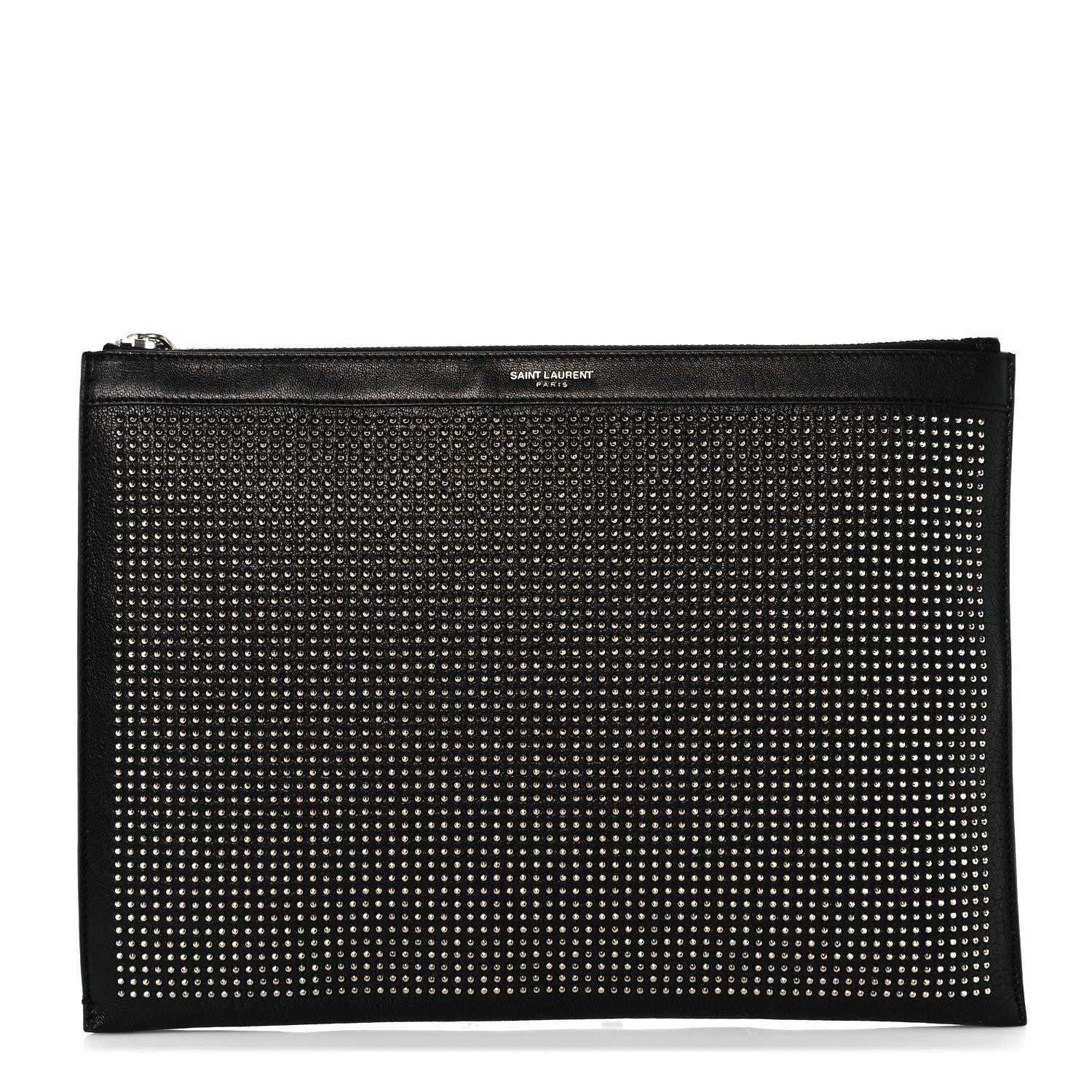 Saint Laurent Calfskin Studded Letters Zipped Clutch Black 1 of 11