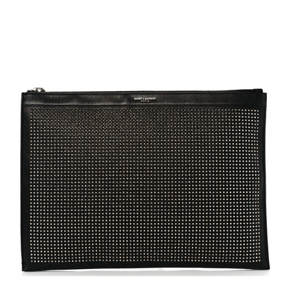 Saint Laurent Calfskin Studded Letters Zipped Clutch Black 1 of 11