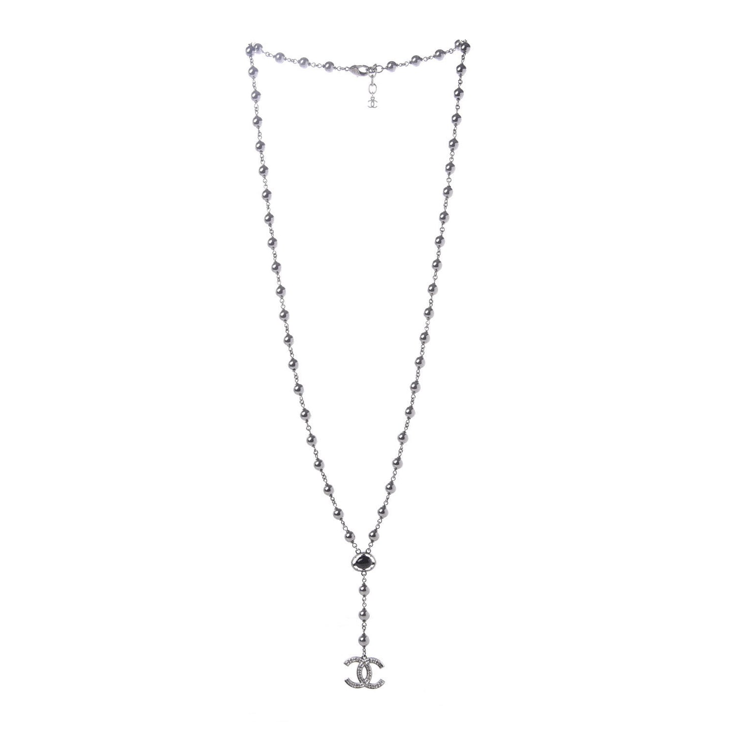 Pearl Resin Bead CC Long Necklace Ruthenium