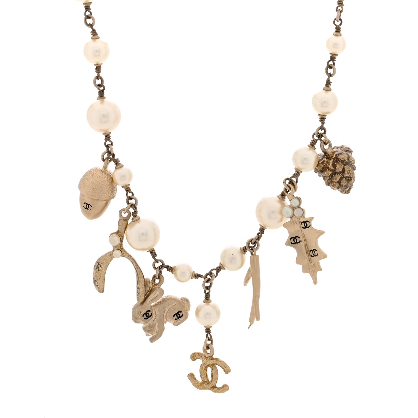 Pearl CC Charm Short Necklace Gold