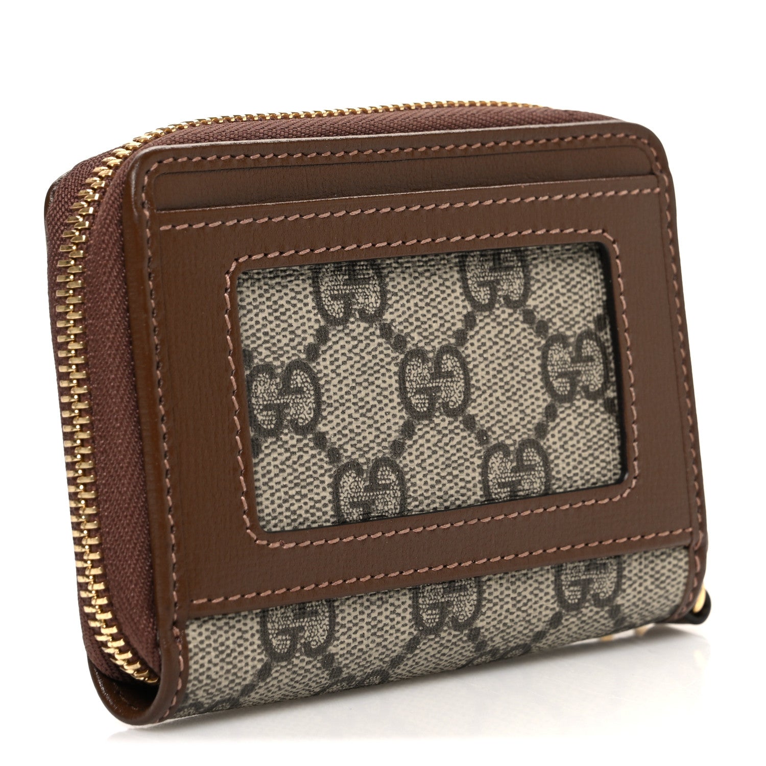 Gucci GG Supreme Monogram Azalea Calfskin Retro Interlocking G Compact Wallet Beige Ebony Brown Sugar 3 of 7