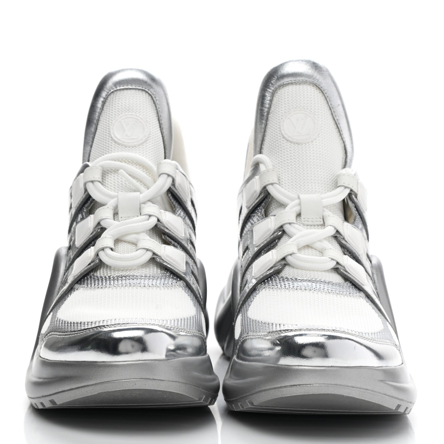 Louis Vuitton Metallic Calfskin Technical Nylon LV Archlight Sneakers 39 White Silver 2 of 8