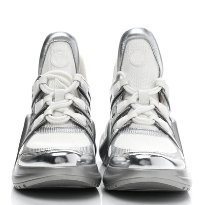 Louis Vuitton Metallic Calfskin Technical Nylon LV Archlight Sneakers 39 White Silver 2 of 8