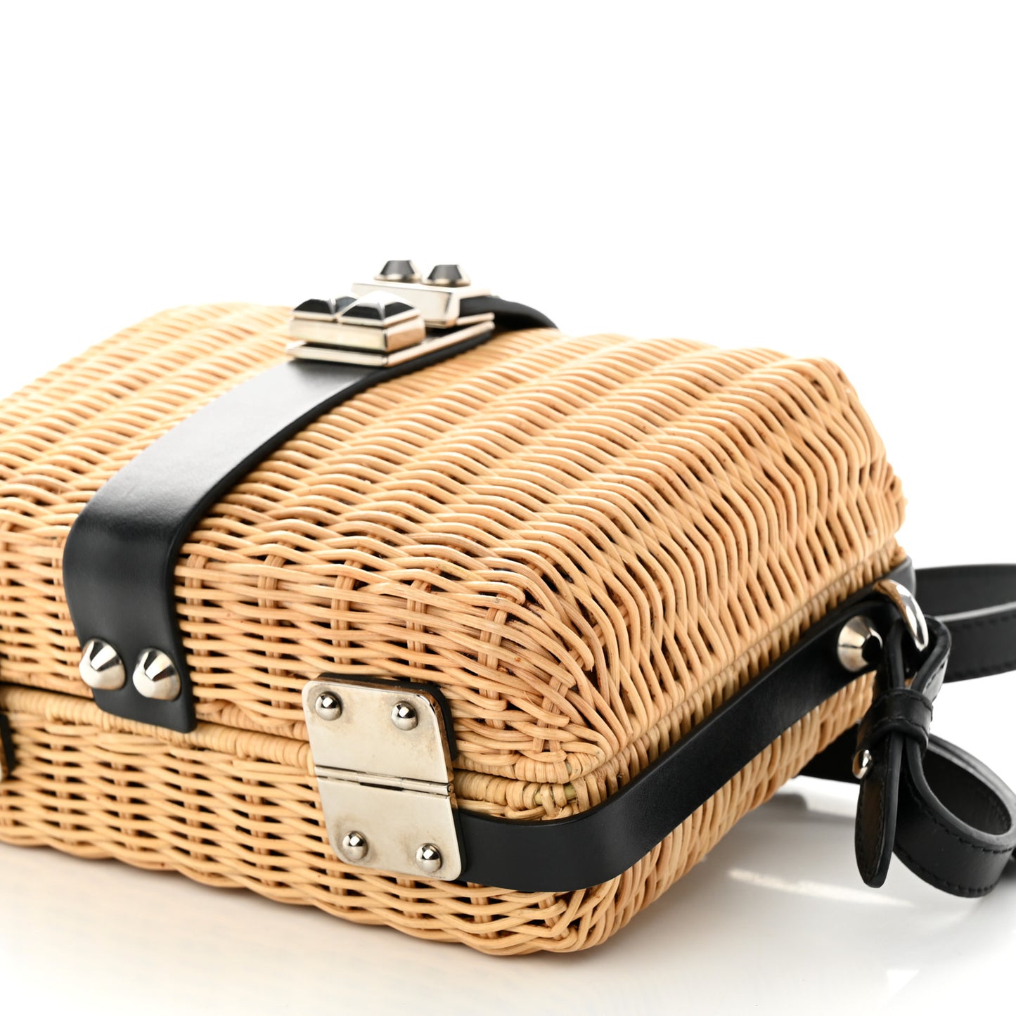 Wicker Top Handle Shoulder Bag Naturale Black