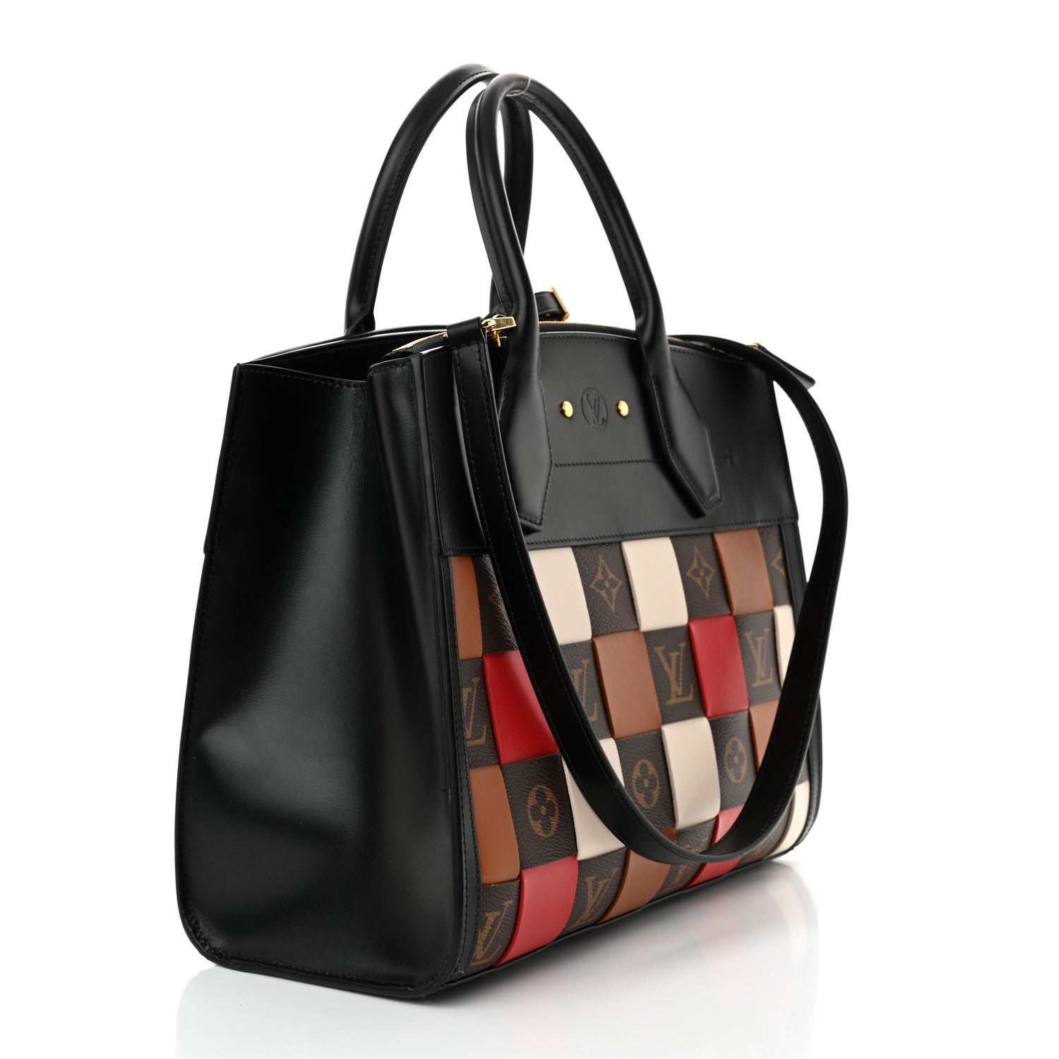 Louis Vuitton Calfskin Monogram Damier Tressage City Steamer MM Black Multicolor 3 of 11