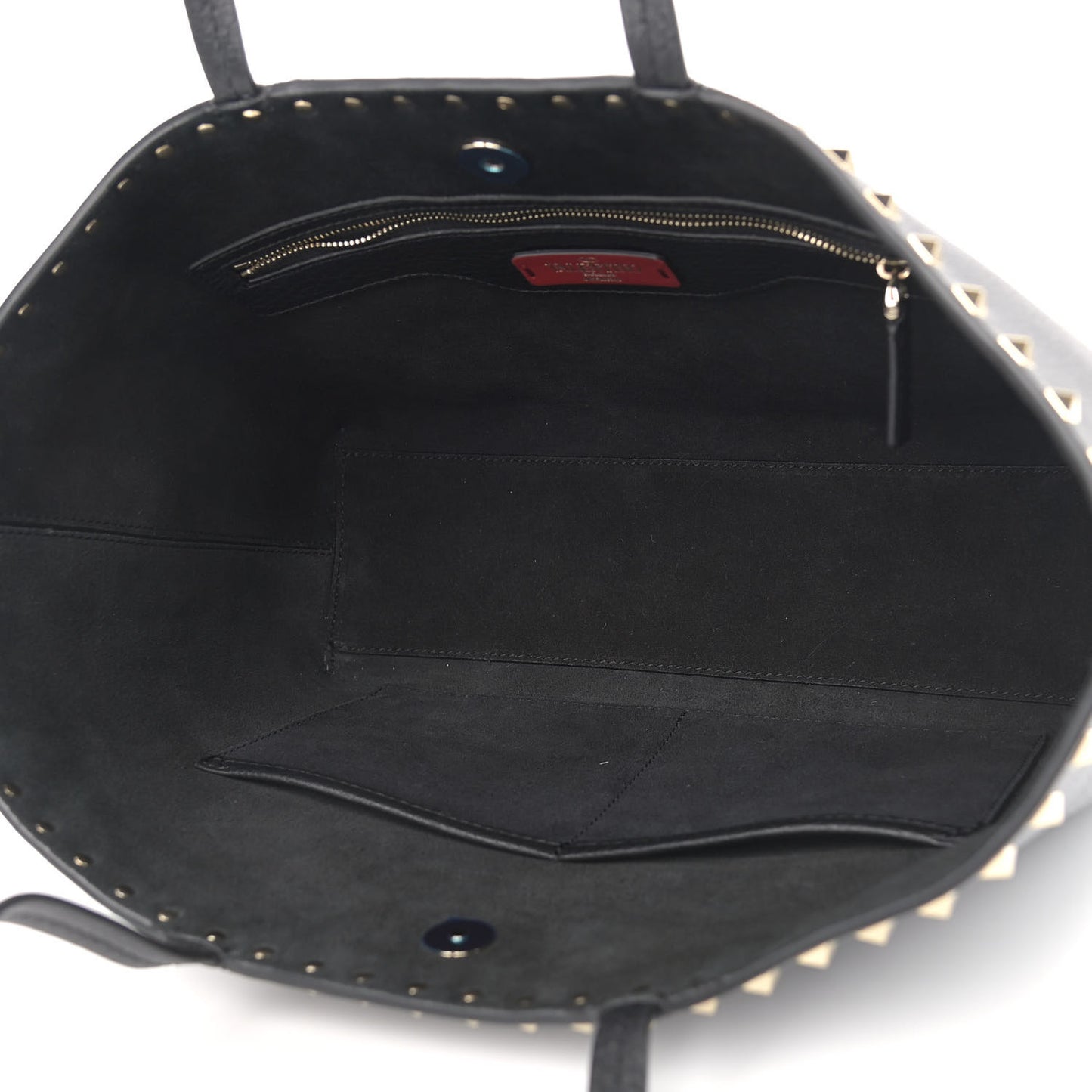 Grained Calfskin Small Rockstud Shoulder Tote Black
