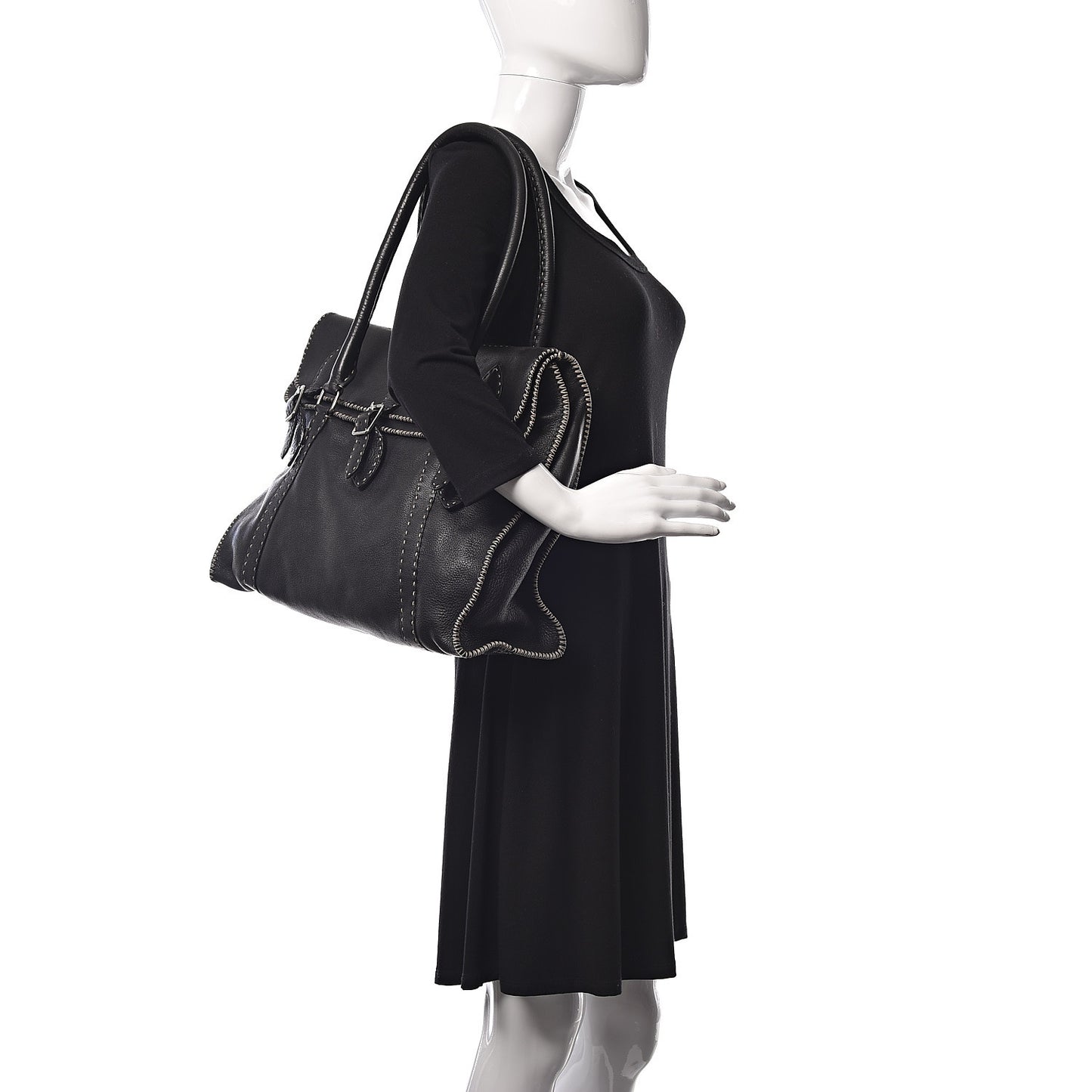 Calfskin Romano Selleria Tote Black
