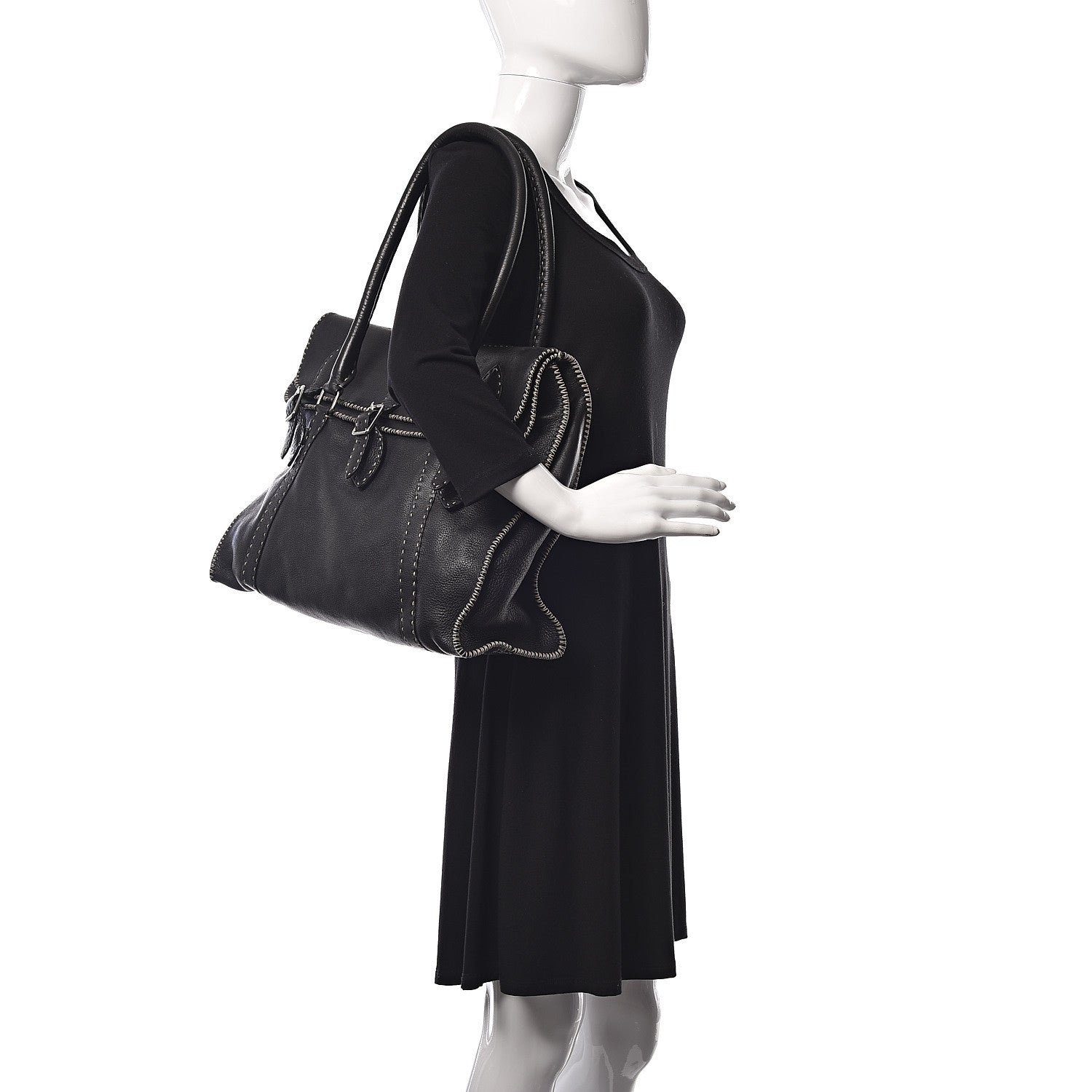 Fendi Calfskin Romano Selleria Tote Black 2 of 8