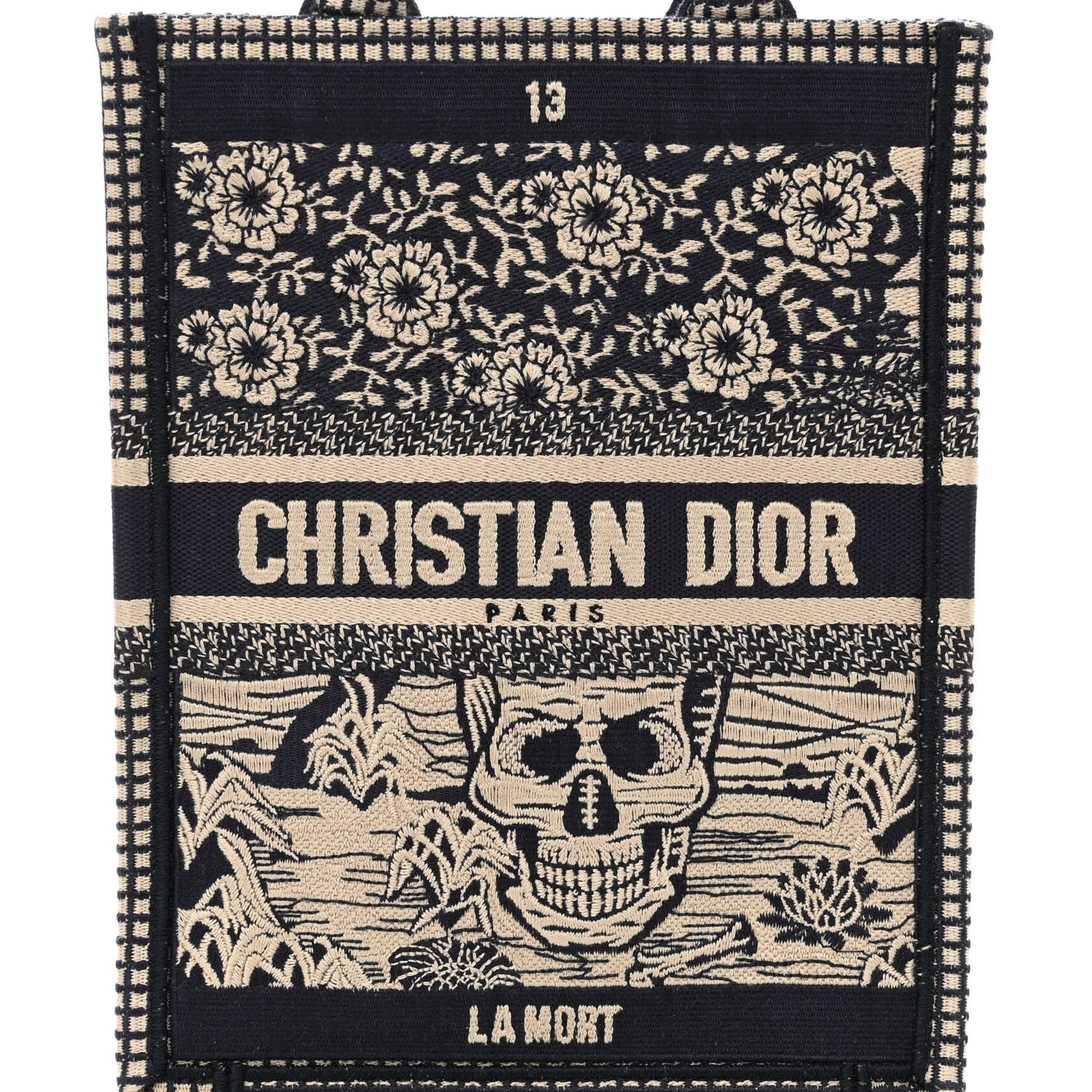 Christian Dior Embroidered La Mort Tarot Vertical Book Tote Blue